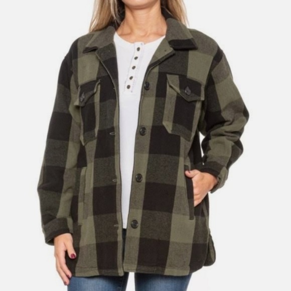 Lucky Brand Sweaters - Lucky Brand Plaid Shacket Oversized Boho Button Down Thick Flannel Top Jacket